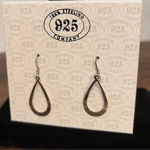 925 Sterling Silver Hammered Teardrop Dangle Earrings